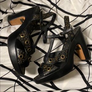 Bridget Shuster Black Leather Stud Sandals Rare